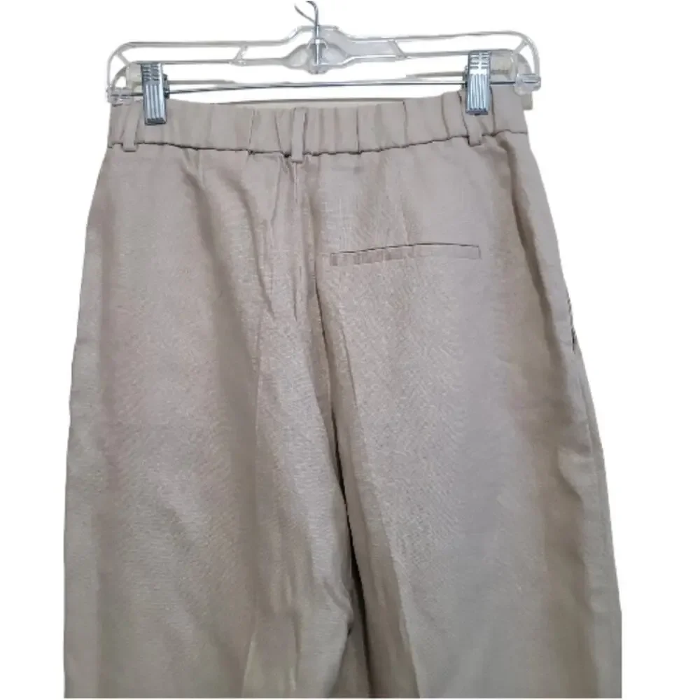 Zara Women's Khaki Linen Wideleg Trouser Pants With Pockets Size XSmall NWT